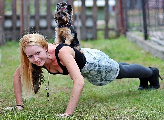 犬とトレーニングしている女性