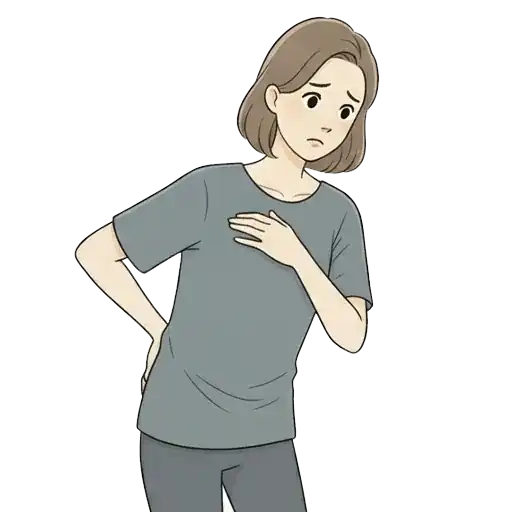 胸椎や股関節が固まってスクワットや背伸びが難しい女性のイラスト