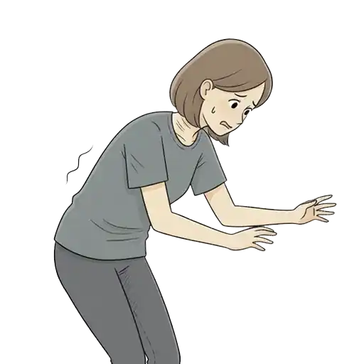 体幹や関節周りの筋力が弱くバランスが安定しない女性のイラスト