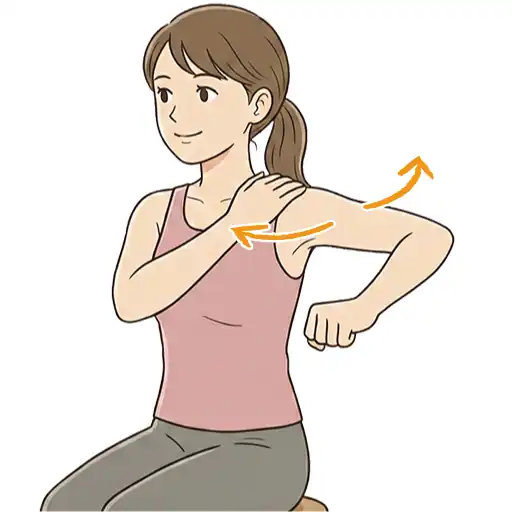 鎖骨に手を当てて肩を前後に動かす女性のイラスト