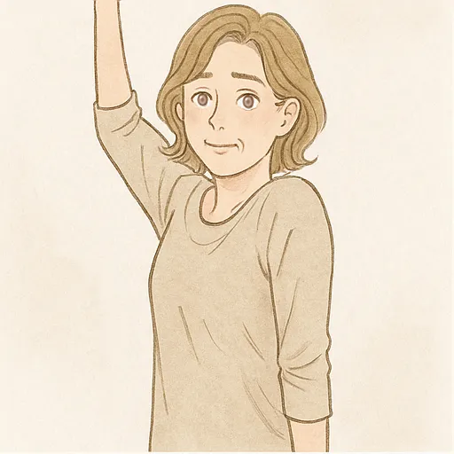 肩をすくめて腕を上げている代償動作のイラスト