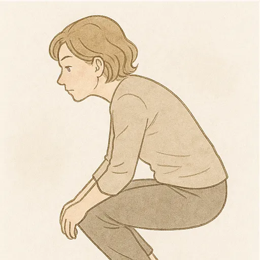 しゃがむときに腰が丸くなっている代償動作のイラスト