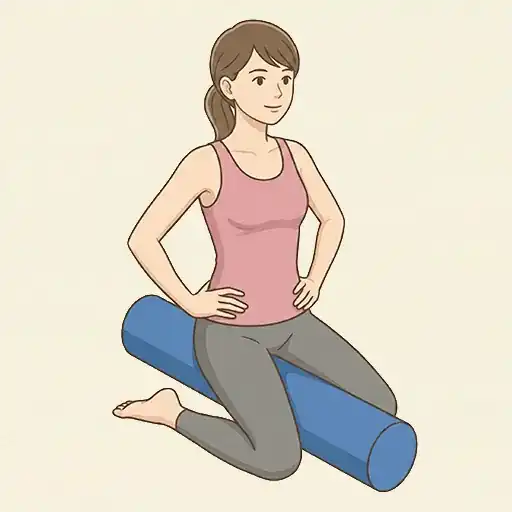 ストレッチポールに坐骨を当てて座り、骨盤を立てた基本姿勢のイラスト